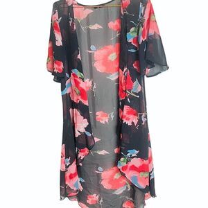 EUC ANGL Black Floral Sheer Cover Up Duster XS/S